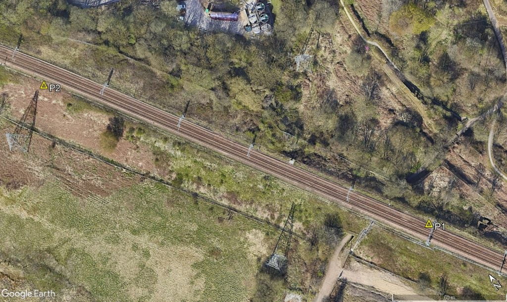 Screenshot of points P1 and P2 on Google Earth