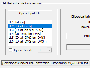 Selecting input file in SnakeGrid PointWise