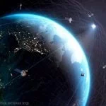 Rendered image of earth and GNSS Satellites in orbit